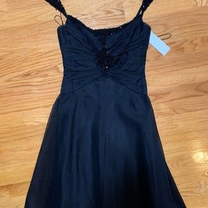 Black chiffon beaded cocktail dress